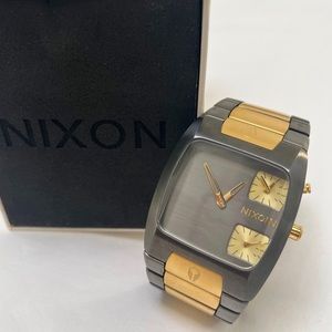 Nixon Banks Pewter Gold Watch